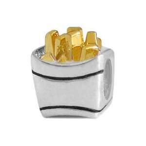 French Fries Fry Bead 14k Gold on Sterling Silver fits European Charm 