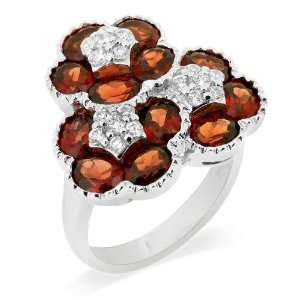   Sterling Silver Ring with Garnets and Cubic Zirconia LenYa Jewelry