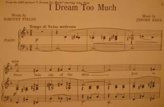 Vintage 1935 I DREAM TOO MUCH Sheet Music JEROME KERN  