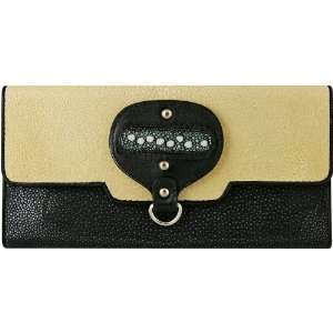  Genuine Stingray Leather Long Wallet Black / White 