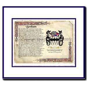  Benham Coat of Arms/ Family History Wood Framed