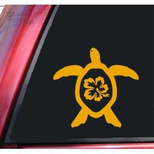  Hibiscus Honu Hawaiian Sea Turtle Mustard Vinyl Decal 