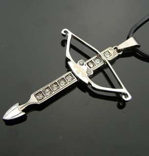 TF714 CROSSBOW Crystal RS Stainless Steel Pendant Necklace Punk Gothic 