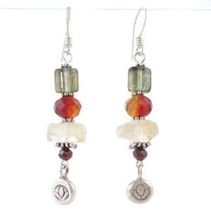   Earrings in Sterling Silver with Citrine, Garnet Gemstone, and Czech