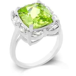  White Gold Rhodium Bonded Ring with a Prong Set Large Apple Green 
