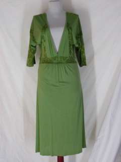 Rebecca Beeson Green Knit Deep V Neck Dress 2 M  