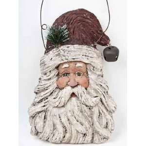 Old World Look Paper Clay Hanging Santa Face Plaque with Rusted Wire 