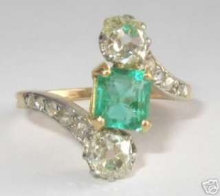 Columbian Edwardian Emerald Cushion Diamonds 18ct Ring  