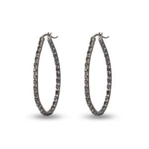  Black CZ Inside Out Oval Hoop Earrings: Eves Addiction 