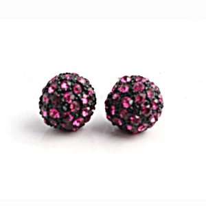    10mm PINK on BLACK Pave Crystal Disco Ball Stud Earrings: Jewelry
