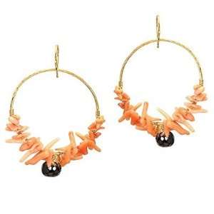  14k Gold Filled Filled Coral Black Spinel Hoop Earrings Jewelry