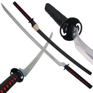  Best Quality Katana Sword   Black and Red w/ Blood Groove 
