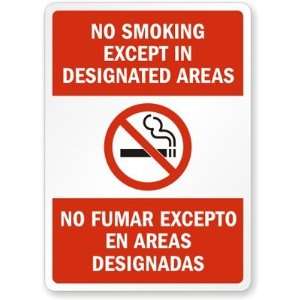   No Fumar Excepto en Areas Designadas Aluminum Sign, 14 x 10 Office