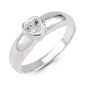    Womens 925 Sterling Silver White CZ Heart Promise Ring: Jewelry