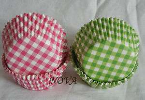 100 PINK green Plaid Cupcake Cake liners baking paper cup muffin case 