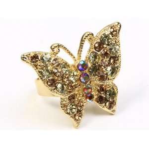  Golden Brass Tone Butterfly Austrian Crystal Rhinestone 