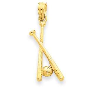    14k Polished Open Backed Bats & Ball Baseball Pendant Jewelry