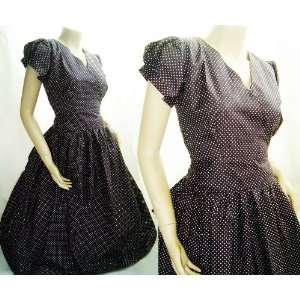  1950s Style Brown Puffed Dress Small 