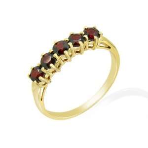  9ct Yellow Gold Garnet Five Stone Ring Size: 7: Jewelry