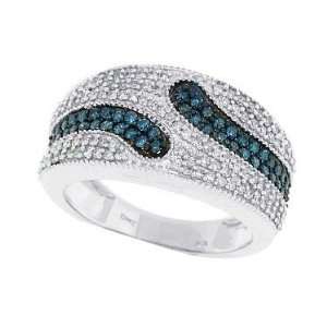  0.75ctTW Wide Blue Diamond Wedding Anniversary Right Hand 