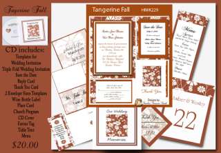 Delux Tagerine Fall Theme Wedding Invitation Kit on CD  
