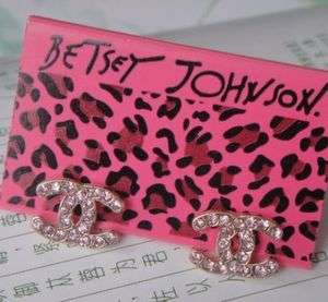 Betsey Johnson fashion brand Pink Crystal Earrings E026  