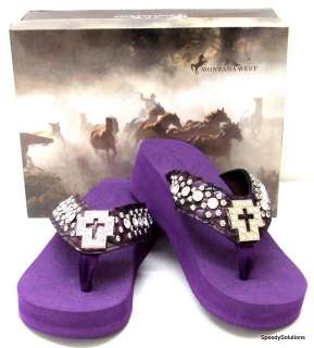 Purple Western Rhinestone Cross Bling Flip Flop Sandals  