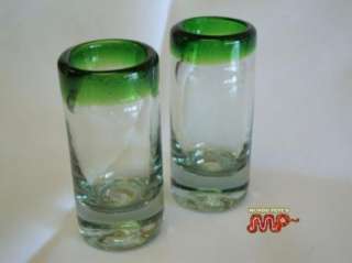 Hand Blown Tequila~ART SHOT GLASS Set of 2 Green Fade  