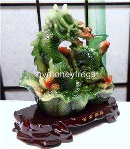 Big LARGE Green Jade Chinese Oriental Feng Shui LUCKY Dragon Statue 