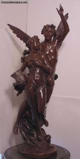 Superb Antique Bronze Sculpture Large Angel & Lady  