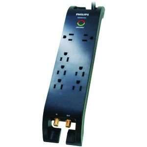  PHILIPS SPP5074B/17 7 OUTLET SURGE PROTECTOR WITH COAXIAL 