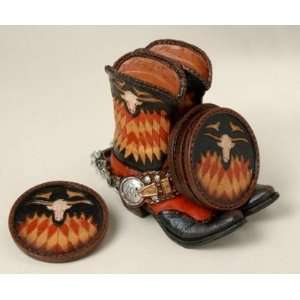  Steer Head Coasters with Cowboy Boot Holder   Brown   5 X 