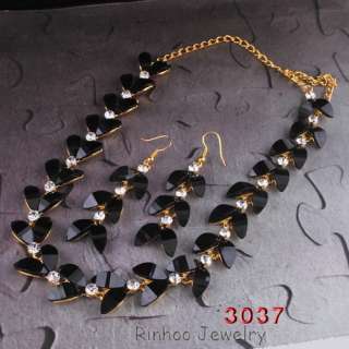 W28926 black gray gold plating alloy rhinestone Necklace Earring Sets 