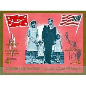   of President Kennedy with Family Portrait, Statue of Liberty and Flags