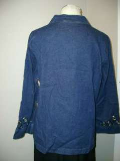 Bob Mackies Zip Front Cotton Jacket with Grommets S NWT Denim Blue 