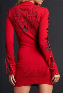 Sinful LENOX Womens Long Sleeve V Neck Sweater Dress   05SW400   RED 