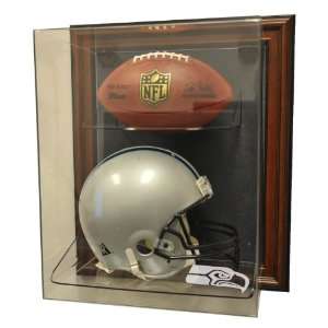  Seattle Seahawks Helmet and Football Case Up Display, Brown 