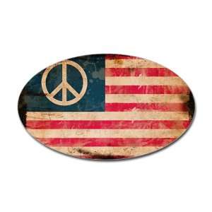  Sticker (Oval) Worn US Flag Peace Symbol 
