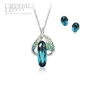  Stunning Blue Crystal Pendant & Earrings Set Used 