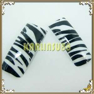 70 False French Acrylic Nail Tips Zebra Black & White  