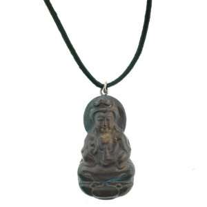 Beautiful Quan Yin (Kuan Yin) Pendant Necklace Carved in Boulder Opal 