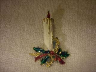 Christmas Holiday Enamel Candlestick Candle Brooch Pin  