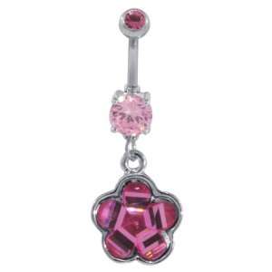  PINK   Pretty Spring Blossom Dangle Belly Ring: Jewelry