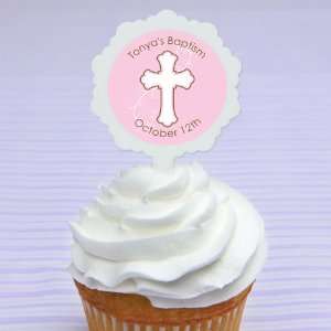  Little Miracle Girl Pink & Brown Cross   12 Cupcake Pick Toppers 