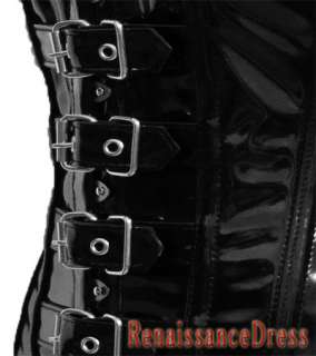 Goth Black PVC Buckle Ring Steel Boned Underbust Corset  