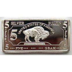 Beautiful 5 Gram SILVER buffalo bar .999 fine bullion PRECIOUS METAL 