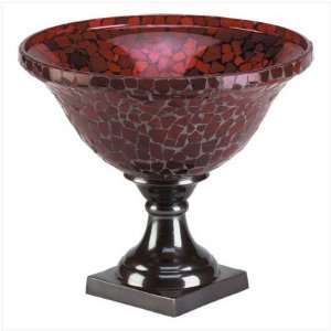  RED MOSAIC BOWL W/BRASS BASE