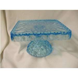   Pattern Cake Plate   Aqua BLUE GLASS PEDESTAL