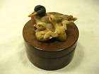Round wood trinket box w/ duck and duckling top