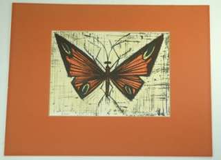 BERNARD BUFFET RED FRENCH BUTTERFLY 9.5X8 PRINT MATTED  